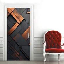 1set/2pcs Geometric Door Stickers | PVC Self-Adhesive, Removable Wall Decals | Modern Black And Copper Design | Contemporary Home Decor For Bedroom, Living Room, Bathroom | Easy To Install, Cute Room Decoration Wall Stickers Wall Sticker