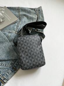 男士休闲格子单肩斜挎包，时尚小方形斜挎包，独特鲨鱼嘴设计 - 黑色 - 查看 10