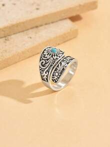 1pc Creative Retro Boho Style Women Jewelry Accessory, Wedding Engagement Gift Ring, Suitable For Women's Daily & Festival Wear - Antique Silver - View 4