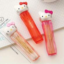 Sanrio Sanrio Hello Kitty Cute Creative Cleaning Swab & Toothpick Storage Box, Portable Desktop Organization Display Box