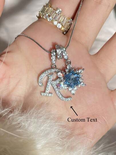 1pc Minimalist Cubic Zirconia Heart Gemstone Initial Letter DIY Necklace, Customized Simple Letter Name Necklace, Stainless Steel Initial Pendant Necklace, Fashionable, Autumn, Minimalist, Casual, Vintage Coin Customized, Personalized, Unique Gift For Girlfriend, Mom, Family, Friend, Daughter, Anniversary, Valentine's Day, Mother's Day, Birthday, Graduation, Daily Wear, Wedding, Prom