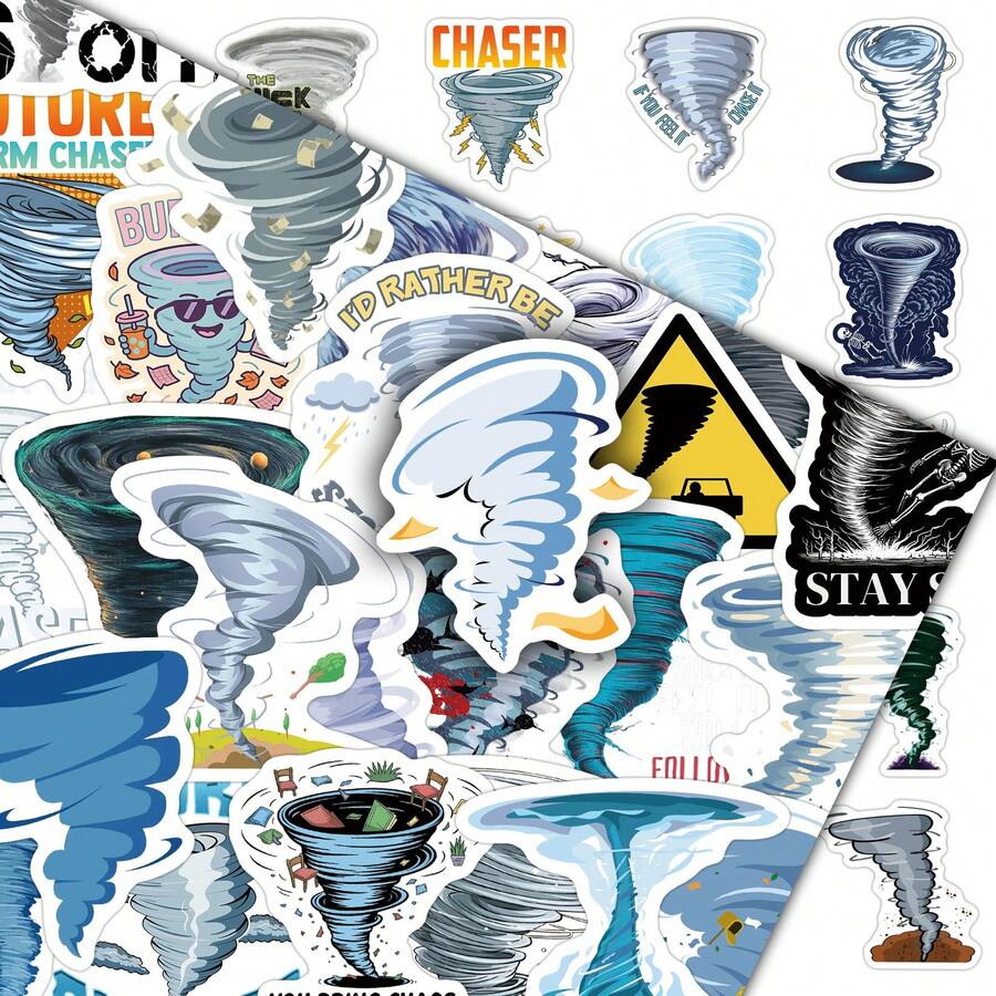 50pcs Extreme Weather Tornado Cartoon Decorative Stickers For Cabinet, Skateboard, Phone Case, DIY - Multicolor - View 1