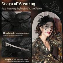 Fascinators Hats Women Tea Party Hat Mesh Headband Vintage Lace Cocktail Headwear Hair Clip Church - 黑色 - 查看 3