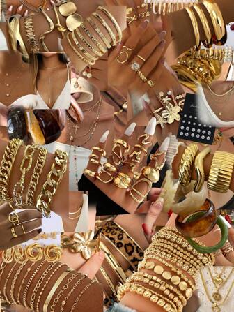 61/48/22/3pcs Vintage, Boho, Multi-Piece Stackable Necklaces, Bracelets, Earrings Set - Elegant Retro Design, Punk Floral Heart Geometric Beaded, Resin, Pearl, Rhinestone, Bangle, Chain, Minimalist Jewelry Set For Holiday, Party, Gift