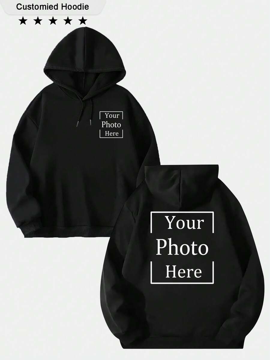客製化女款連帽衛衣,照片 Logo 圖案,冬季長袖衛衣,情侶週年禮物,黑色,秋季 - 黑色 - 查看 1