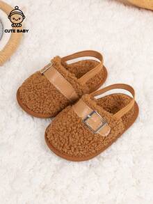 Cute Infant Fleece Slip-On Indoor Soft Bottom Slippers - Brown - View 5