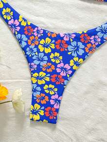 2 件花卉印花性感系带连体泳衣，海滩度假旅行，春夏新品 - 寶藍色 - 查看 6