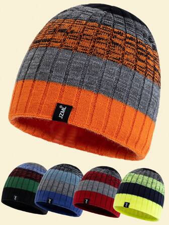 JZML 1pc Unisex Colorful Striped Decorative Knit Ski Beanie Hat