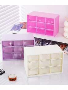 1 9-Panel Desktop Drawer Storage Box, Made Of ABS Plastic Material, Transparent Multi Compartment Jewelry And Cosmetics Storage Box, Suitable For Office Supplies, Cosmetics, Jewelry, Earrings, Room Decoration, School Dormitory Decoration, Home Decoration - Multicolor - View 4