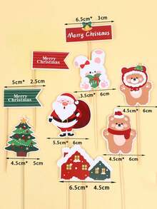 10 件圣诞装饰品、蛋糕和甜点桌圣诞场景装饰、节日祝福蛋糕装饰/圣诞节 - 彩色 - 查看 3