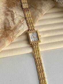 1pc NEW Fashion Simple Polygons Small Gold Dial Quartz Watch For Women, Suitable For Daily Matching, Birthday ,Prom