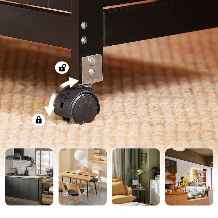 FKW79-HG, Kitchen Trolley Cart Kitchen Storage Trolley Serving Trolley With 3 Drawers And Removable Tray, Grey - Black - View 7