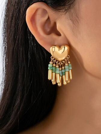 1 Pair Fashionable Classic Heart Tassel Personalized Earrings, Minimalist Versatile High-End Daily Wear