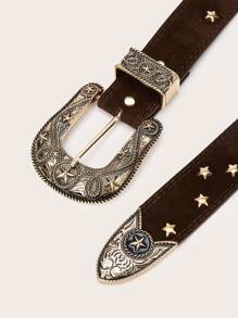 1条男士复古Y2K西部风格星形铆钉装饰腰带，百搭日常秋冬配饰，适合青少年、青年、男士，休闲、户外、运动、度假、毕业礼物、生日礼物、日常穿着 - 咖啡棕 - 查看 2