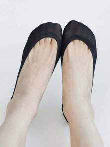 5 pares de meias femininas finas de cor sólida, macias e confortáveis, meias casuais minimalistas invisíveis, adequadas para uso profissional e diário, verão - Preto - Ver 5