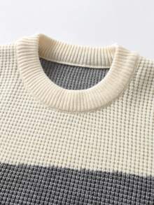 Suéter de punto grueso con estampado a cuadros en contraste para niños y adolescentes, adecuado para usar en la escuela y de forma casual en primavera, otoño e invierno