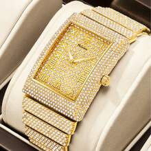 YaLaLuSi Brand 1 Piece Full-Dial Crystal-Studded Fashionable New-Style Women's Quartz Wristwatch With Luminous Hands, Roman Numerals, Quartz Movement, Precise Timekeeping, Versatile Square Dial, Suitable For Daily Wear, Business Commuting, Work, School, Parties, And Evening Events. Includes A Strap Adjuster And Jewelry Polishing Cloth. A Great Gift For Women, Sisters, And Close Friends On Birthdays And Holidays. .