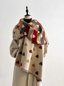 1 Khăn choàng dệt kim Jacquard họa tiết trái tim thanh lịch, ấm áp và đa năng dành cho nữ, thích hợp cho phòng có máy lạnh, mùa thu/đông - Nhiều màu - Xem 12