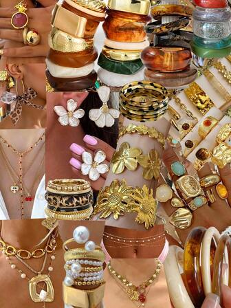 Vintage Elegant Retro Coin Style Random 56pcs/48pcs/32pcs/19pcs/5pcs Metal Bling Rhinestone Flower Ring, Y-Shaped Long Necklace, Hammered Bracelet, Asymmetrical Geometric Earrings, Faux Pearl Beaded Bracelet & Anklet Jewelry Set, Ideal For Women & Men, Summer, Party, Date, Holiday, Gift