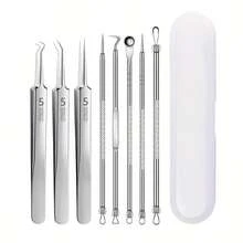 8-Piece Professional Stainless Steel Blackhead Remover Set, Extraction And Cleansing Tools For All Skin Types, With Portable Case, Blackhead-Acne Comprehensive Solution, Easy-To-Use Facial Cleansing Tools - Silver - View 6