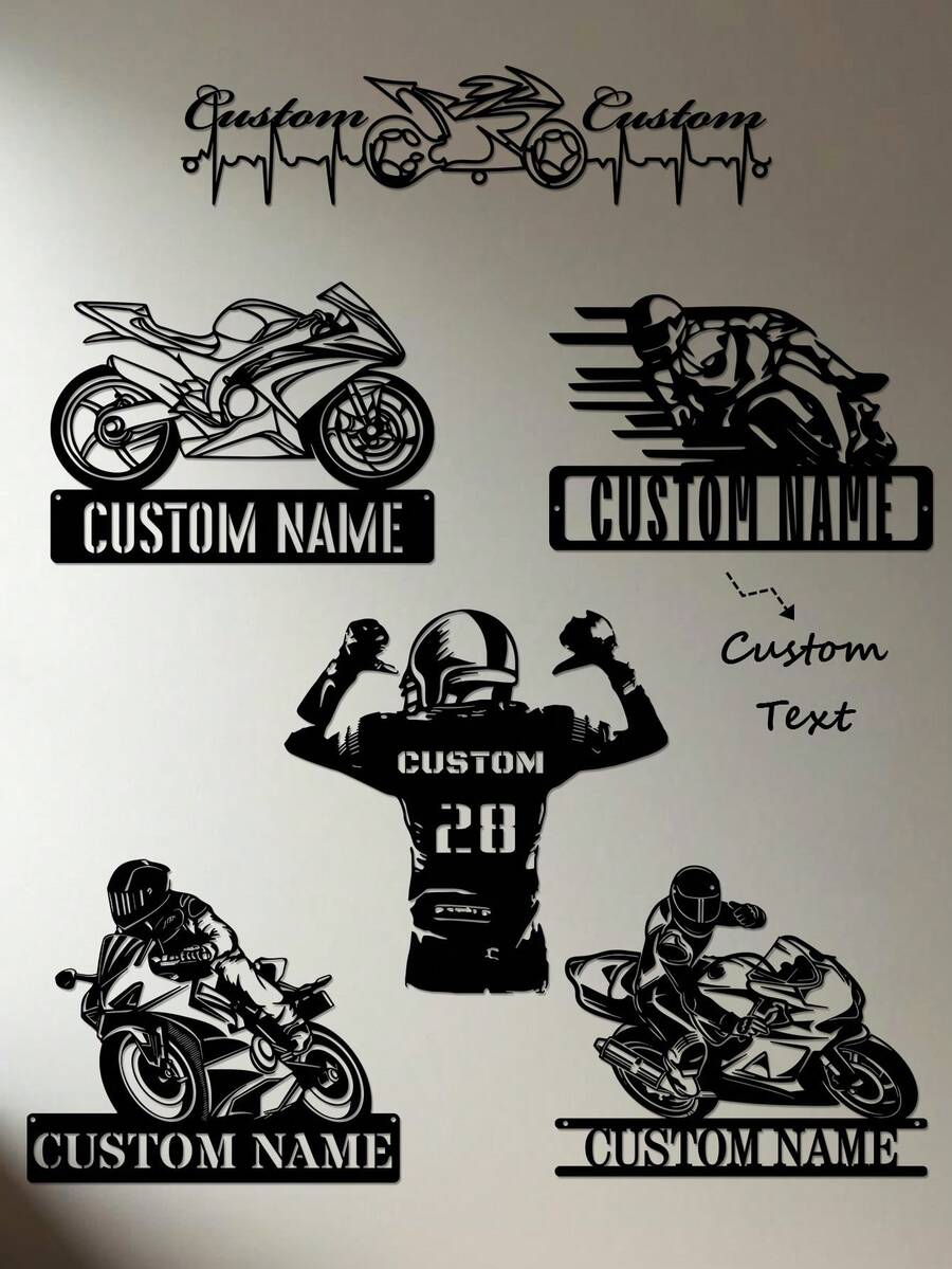 1pc Customizable Motorcycle Rider Metal Mural - Personalized Motorcycle Logo Decoration - Art Style Reusable Decorative Metal Mural - Suitable For Porch, Courtyard, Garden, Office, Negotiation Room, Birthday Gift, Graduation Gift, Perfect Gift For Motorcycle Enthusiasts