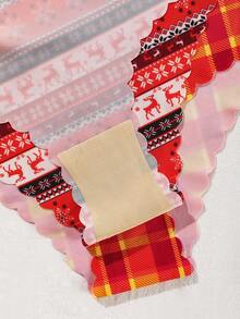 12pcs/Pack Christmas Seamless Women's Panties, Cute Printed Ladies' Briefs