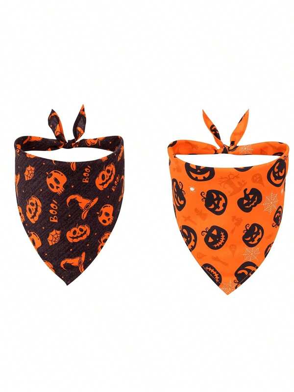 1/2pcs HalloweenDevil Pumpkin Pattern Comfortable Triangle Pet Bandana/Scarf, Suitable For Small, Medium, Large Dogs