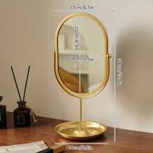 Espejo ovalado dorado elegante, con marco de metal estilizado, superficie de vidrio pulido, espejo de maquillaje portátil para decoración de dormitorio y puerta, sin necesidad de energía, decoración de dormitorio, diseño de espejo estilizado, espejo portátil, espejo decorativo de pared