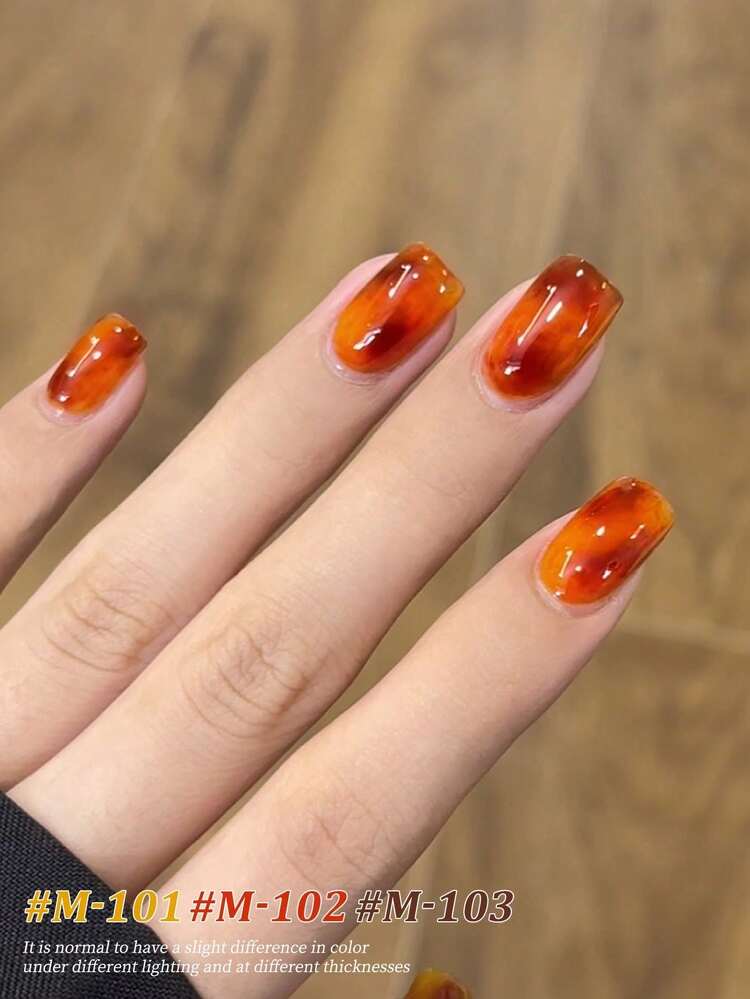 XEIJAYI 3pcs/Set 15ml Amber Orange Nail Gel Polish Kit, Semi-Permanent Soak-Off UV/LED Salon DIY Gel, Suitable For Spring & Summer Nails - Multicolor - View 2
