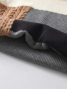 Suéter de punto grueso con estampado a cuadros en contraste para niños y adolescentes, adecuado para usar en la escuela y de forma casual en primavera, otoño e invierno