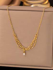 Naszyjnik z kwadratową cyrkonią ze stali nierdzewnej 18K, złoty, modny design z 2025 roku, odpowiedni do codziennego noszenia przez kobiety, wodoodporny dodatek do biżuterii na prezent (bez pudełka prezentowego) - Wielokolorowe - Zobacz 2