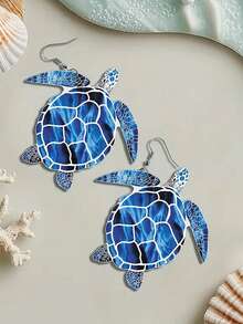 1 Pair Blue Sea Turtle Earrings, Ocean Animal Themed Pendant, Lightweight Acrylic Cartoon Marine Life Jewelry, Suitable For Women's Party And Gift, Durable Accessory, Valentine's Day, Mother's Day, Birthday Gift