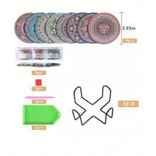 8pcs/set Mandala Pattern Diamond Painting Diy Coaster With Ab Shaped Resin Drills, Gift With Cup Mat - Multicolor - View 4