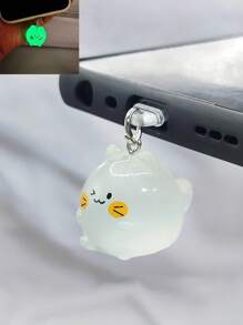 1pc Glow-In-The-Dark Resin Smiling Cat Pendant Phone Dust Plug Charm, Phone Decoration