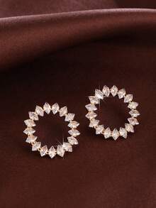 1对优雅乡村风格向日葵设计立方氧化锆镶嵌时尚耳环，女士款 - 彩色 - 查看 10