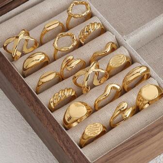 Set de 9 piezas de anillos metálicos geométricos, juego de anillos de joyería para mujer, adecuado para accesorios de uso diario (surtido, sin caja)