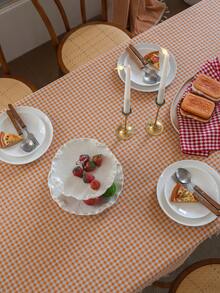 MeijiaMo 1pc Orange & White Plaid Printed Rectangular Tablecloth, Rustic & Fresh Farmhouse Style For Dining Table, Kitchen, Hotel, Bedroom, Living Room, Party & Holiday Decor, Handmade Tassel Trim - Orange - View 8