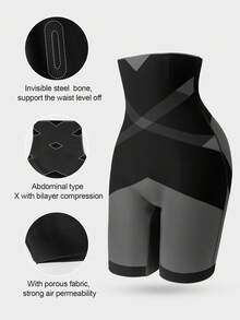 1pc Women Plus Size Latex Waist Trainer Corset, High Waist Tummy Control Body Shaper - Black - View 10