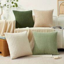 4 Soft Velvet Modern Double-Sided Design Sofa Pillowcases, Office Chair Backrest Pillowcases, Bedside Cushion Covers, And Machine-Washable Sofa And Bed Decorative Cushion Covers - Bộ bốn món màu cam và xanh lá cây - Xem 5