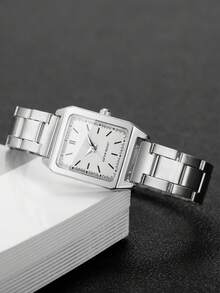 2pcs/Set Women's Fashion Casual Square Dial Quartz Wrist Watch With Steel Band, Stylish & Elegant Timepiece (Watch Box Not Included) - Multicolor - View 6