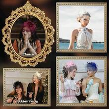 Fascinators Hats Women Tea Party Hat Mesh Headband Vintage Lace Cocktail Headwear Hair Clip Church - 米色 - 查看 5