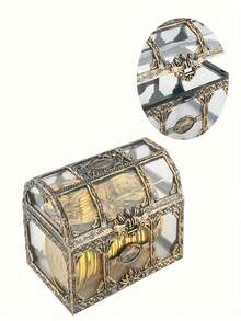 1/2pcs Vintage Pirate Treasure Chest, Transparent Plastic Storage Box, Suitable For Home Decor, Perfect For Halloween And Other Occasions, Nautical Theme, Closure, Rectangular, Decorative Storage, Smooth Surface, Halloween Decor, Room Decor, Christmas Decor, Home Christmas Gift, Christmas Ornament - Multicolor - View 7