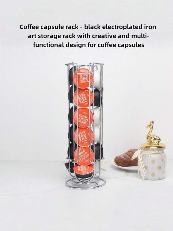 1 pièce Porte-capsules de café - Un support de rangement en fer électrolysé noir avec une fonction de rangement multifonctionnelle créative pour les capsules de café. Étagère coulissante de rangement pour les capsules de café, pour le stockage dans la salle de thé. Porte-capsules de café au design en fer européen pour l'affichage et le stockage des boules de café au lait