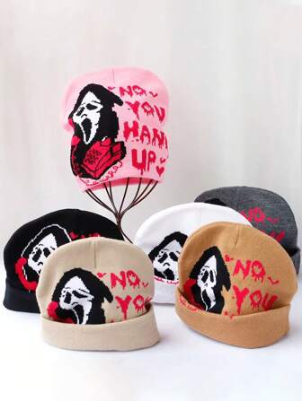 1pc Halloween Skull Goth Knit Fashion Beanie Hats For Men Women Cool Emo Gothic Birthday Christmas Skeleton Spooky Gifts Present