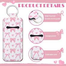 12 Pieces Lipstick Holder Keychain Bulk Cute Pocket Lipstick Holder Keychain Backpack Wallet Accessories, Pink - 粉紅色蝴蝶結 - 查看 3