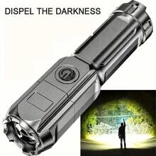 OBOVAY 1 قطعة مصباح يدوي قابل للشحن عبر USB، مصباح محمول للخارج للصيد والتخييم والتنزه، بقوة إضاءة عالية للحالات الطارئة، مصنوع من مادة ABS، مصباح يدوي قابل للتكبير والتصغير