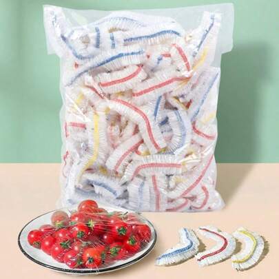 50pcs Disposable Food Covers, Shower Cap Style Multi-Purpose Elastic Stretch Covers - Thick Kitchen Plastic Packaging For Boxes, Fresh Food Storage, Fruit Storage, Refrigerators, Etc. (Ultra Durable And Stretchable)