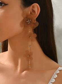 1 para eleganckich, długich kolczyków z materiału w kształcie kwiatów, odpowiednich do noszenia na co dzień (kolor koralików losowy) - Karmel - Zobacz 3