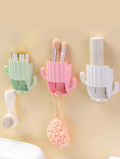 1 pièce Support à brosse à dents de forme de cactus, couleur aléatoire. Porte-brosse à dents mural pour la décoration de salle de bain à la maison, été