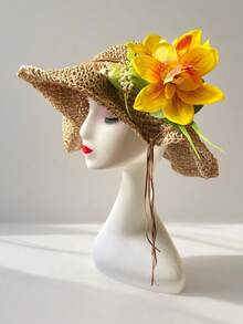 1个波西米亚风花朵发夹，20厘米/7.87英寸超大号发夹，原装高品质发夹，热带夏威夷兰花发夹，度假风发饰，女士侧夹鳄鱼夹发髻发型配饰，可用于帽子装饰、包包装饰、女士发饰，适合户外佩戴、海滩度假、婚礼装饰、舞会、派对、万圣节装饰、摄影、礼品发夹、万圣节配饰、花朵发饰、节日、锐舞配饰、爪夹、发爪、发夹、发卡、发夹、女士度假装扮、头部配饰、发卡 - 彩色 - 查看 5